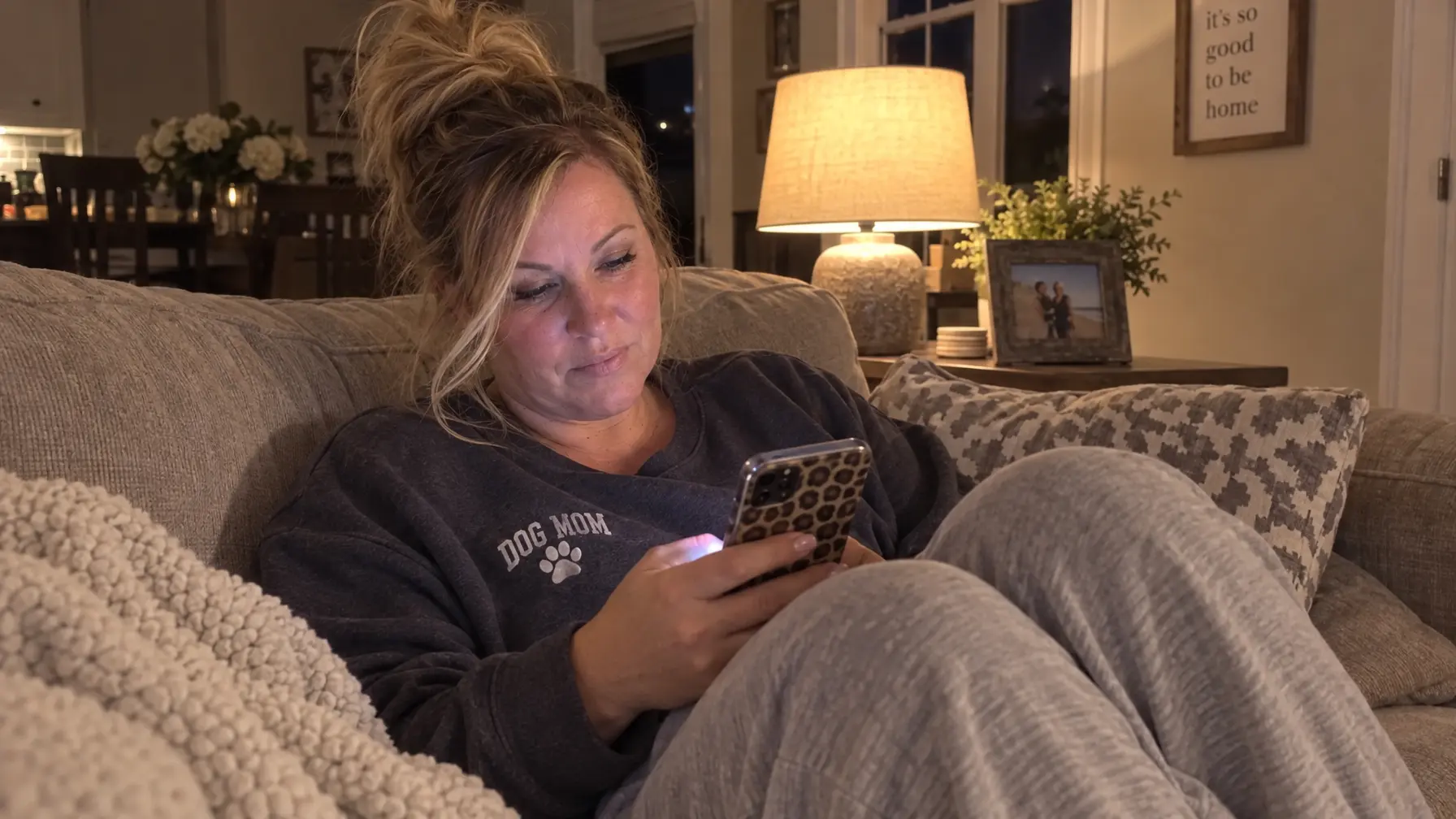 Scrolling through the app on the sofa in the evening